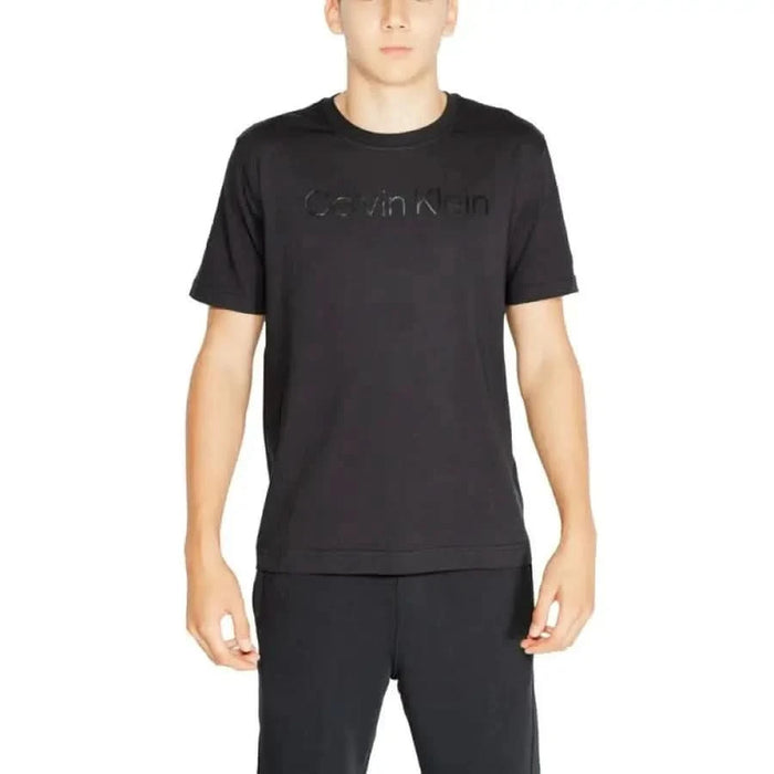 Black Calvin Klein Sport t-shirt with embossed Calvin Klein text on the chest