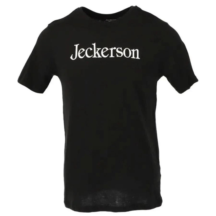 Jeckerson Men T-Shirt front view displaying Black t-shirt with Jeckerson printed in white text