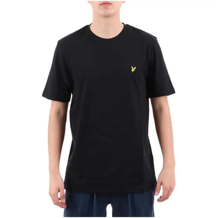 Black Lyle & Scott Men T-Shirt with Small Yellow Logo on Chest