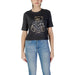 Black Guess Active Women T-Shirt featuring a teddy bear graphic design on the front