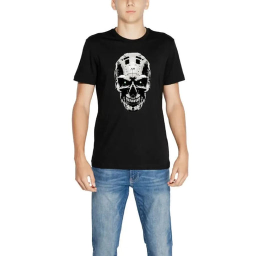 Antony Morato Men T-Shirt Black with White Skull Graphic Front Design