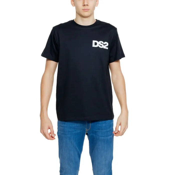 Black t-shirt featuring white DS2 logo on the chest from Drop Season 2 collection