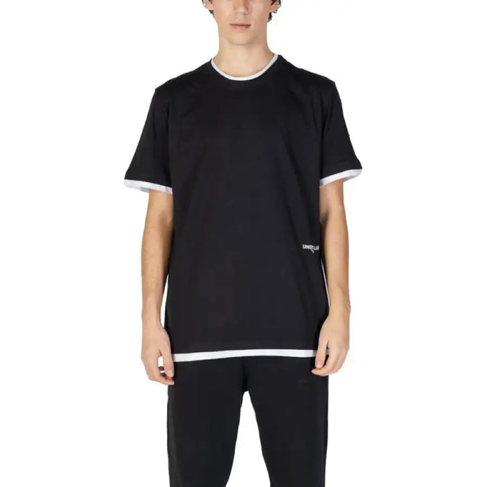 Black T-shirt with white trim collar and sleeves from Underclub Men T-Shirt collection