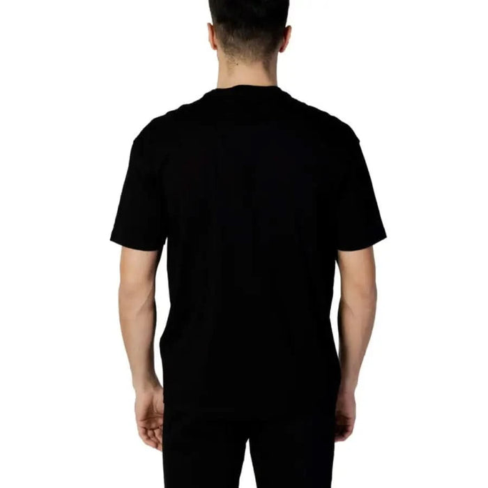 Armani Exchange Men T-Shirt Black Rear View Worn by Person