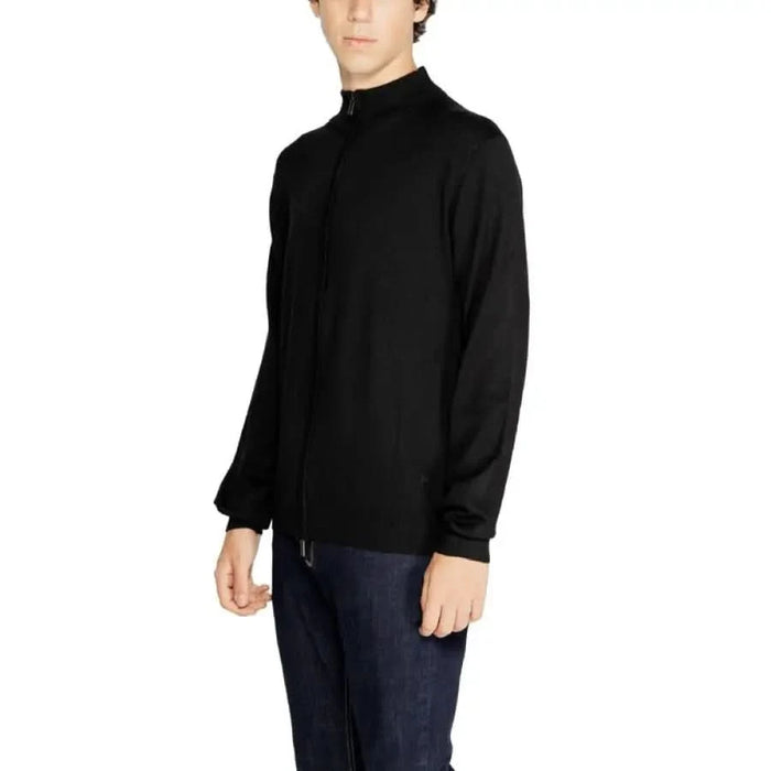 Black turtleneck sweater worn by person showcasing Hamaki-ho Men Knitwear collection