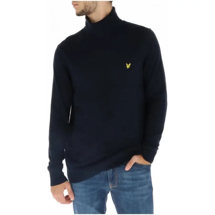 Black turtleneck sweater with yellow logo emblem from Lyle & Scott Men Knitwear collection