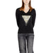 Black v-neck sweater with metallic triangle design, featured in Guess Women T-Shirt