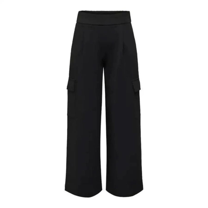 ’Jacqueline De Yong black wide-leg cargo pants with high waistband for women.’