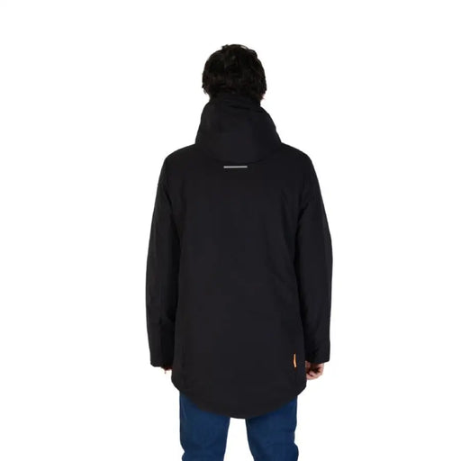 Black winter parka with fur-trimmed hood and pom-pom in Suns Men’s collection