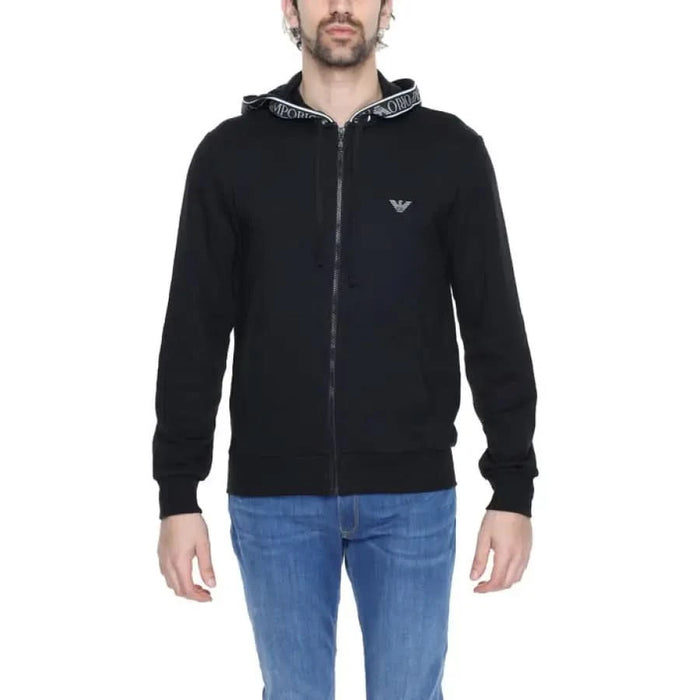 Black zip-up hoodie with Emporio Armani logo on chest - Emporio Armani Men Sweatshirts