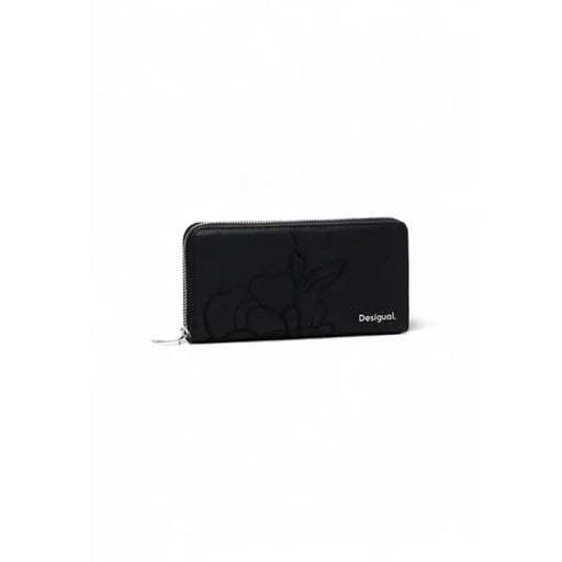 Black zippered wallet featuring a small brand logo from Desigual Women Wallet