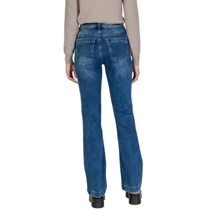 Blue bootcut denim jeans from the back view by Street One for women