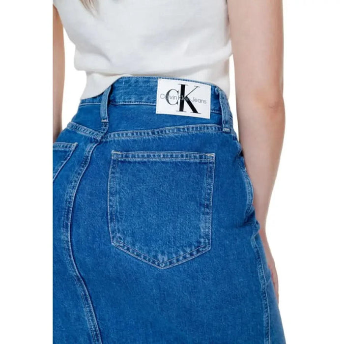 Blue denim jeans with a Calvin Klein label on the waistband in Calvin Klein Jeans Women Skirt