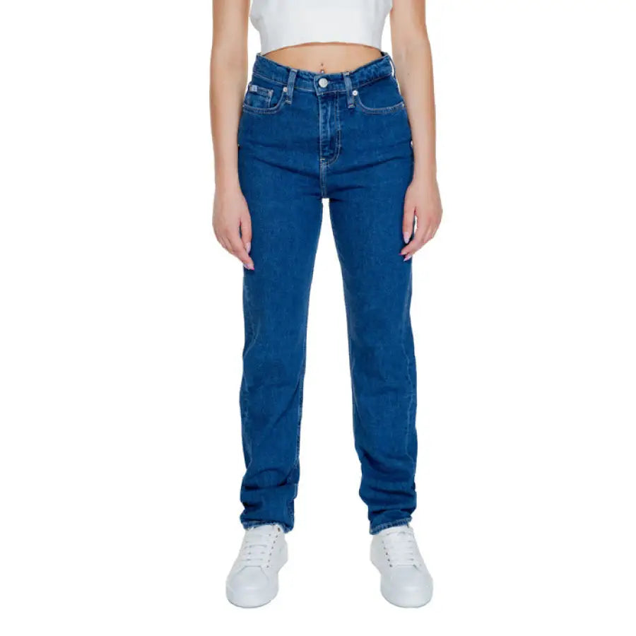 High-waisted, straight leg blue denim jeans from Calvin Klein Jeans for women