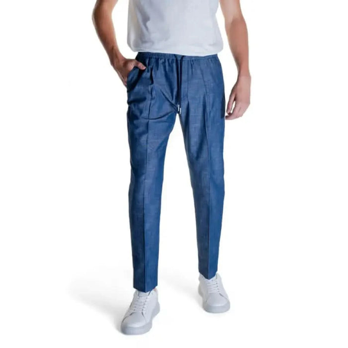 Antony Morato blue denim-style pants with elastic waistband and drawstring