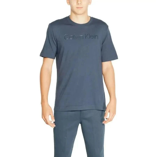 Blue-gray Calvin Klein Sport T-shirt featuring embossed logo for men