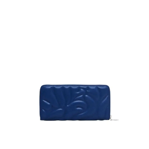 Blue leather wallet with embossed design and zipper closure by Desigual for women