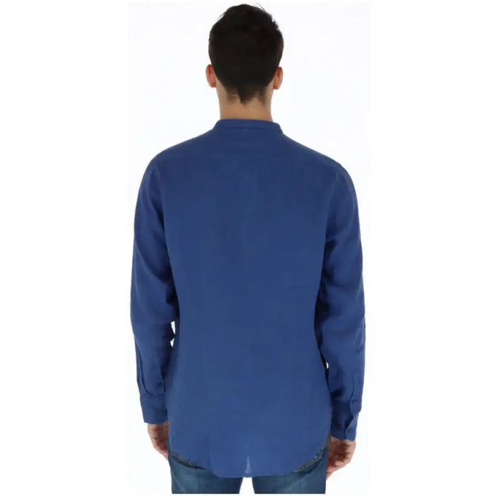 Blue long-sleeved button-up shirt from the back, Brian Brome Men Shirt