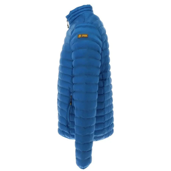 Blue puffy winter jacket with horizontal quilted sections by Ciesse Piumini