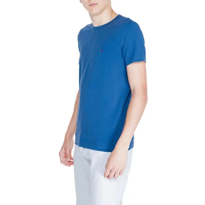 Tommy Hilfiger Men T-Shirt: Blue short-sleeved with chest logo