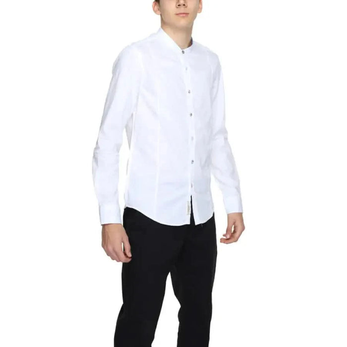 Boy in Gianni Lupo white shirt and black pants showcases Gianni Lupo Men Shirt