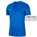 Bright blue Nike Men T-shirt featuring a white swoosh logo on the chest