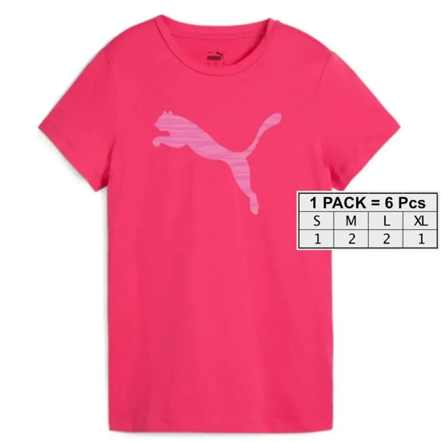 Bright pink Puma Women T-Shirt with a light pink logo, perfect for casual and athletic wear