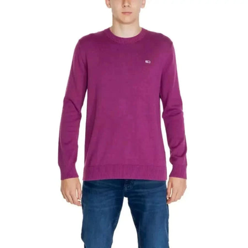 Bright purple Tommy Hilfiger crewneck sweater with a small logo on the chest