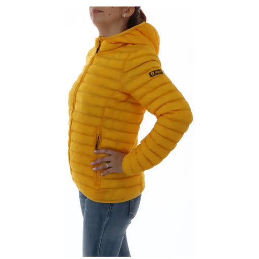 Bright yellow quilted puffer jacket with hood and zipper from Ciesse Piumini Women Jacket