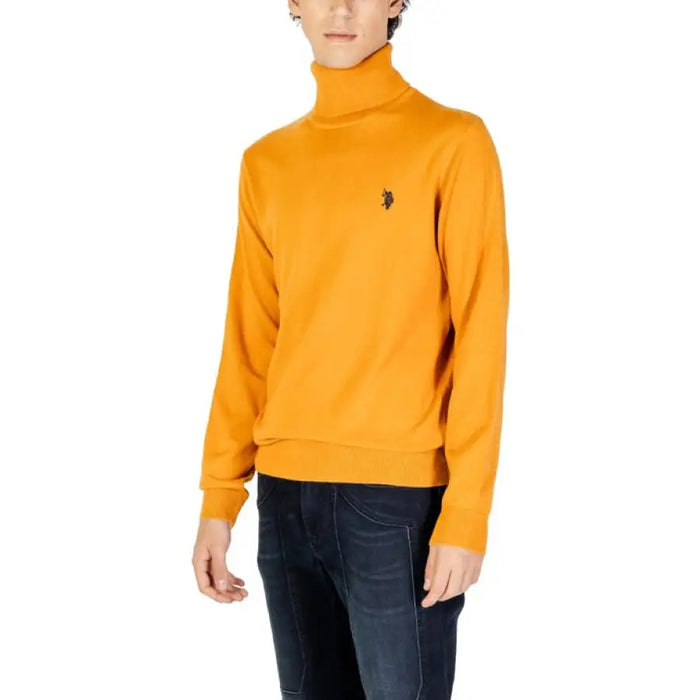 Bright yellow turtleneck sweater with dark logo from U.S. Polo Assn. Men Knitwear