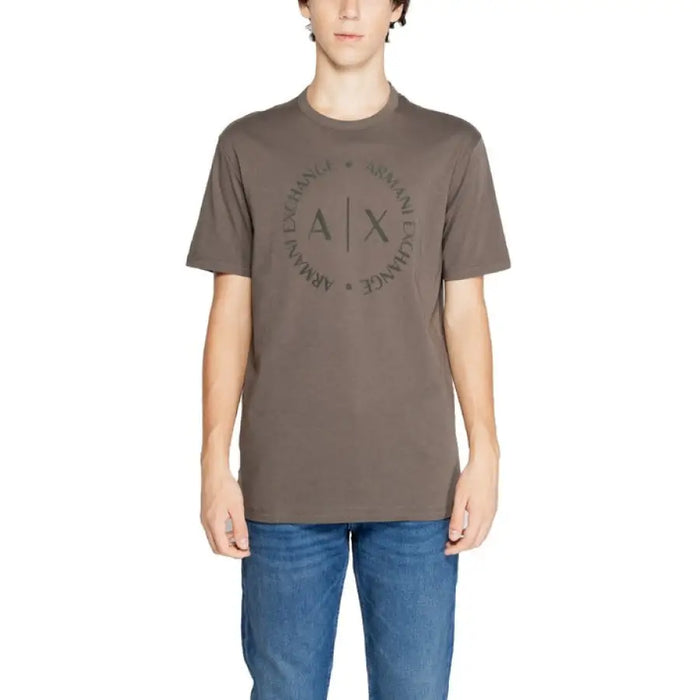 Brown Armani Exchange Men T-Shirt featuring a circular logo design