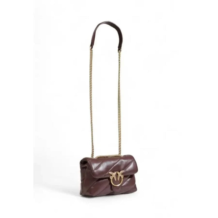 Brown leather handbag with gold chain strap and metal hardware from Pinko Women Bag