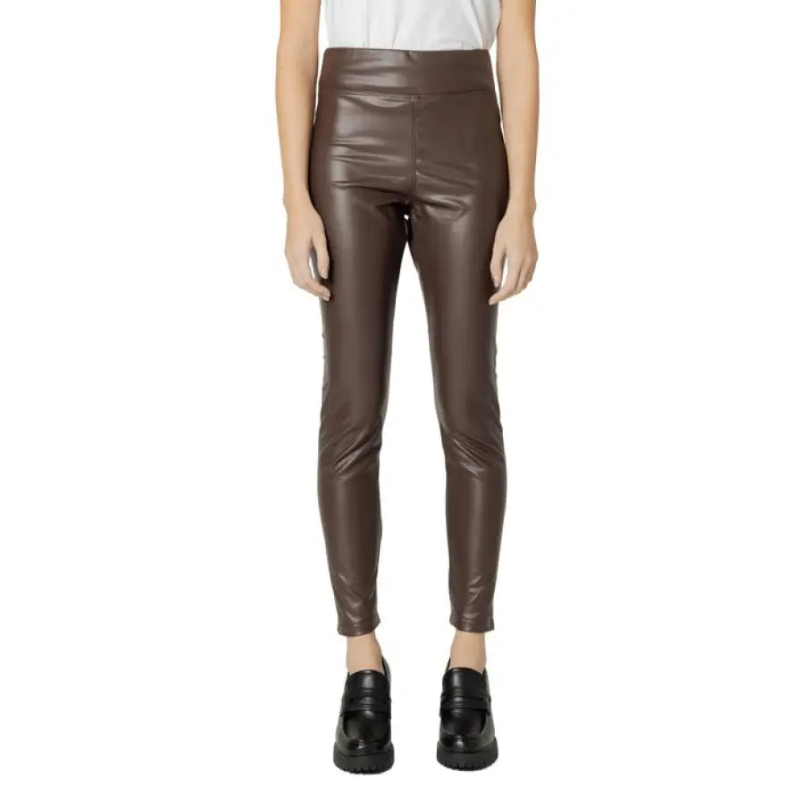 Brown leather-look high-waisted leggings, ’Street One - Street One Women Leggings’