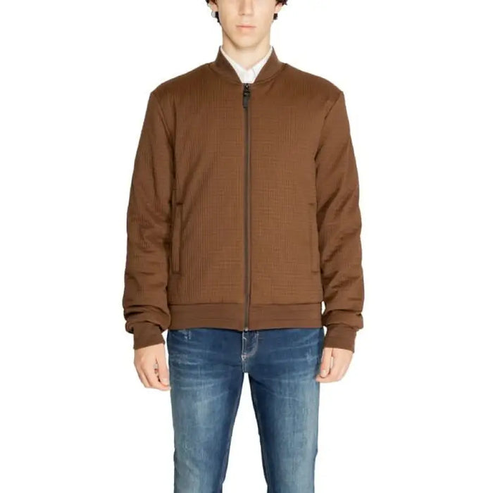 Brown quilted bomber jacket with front zipper from Antony Morato Men Jacket collection