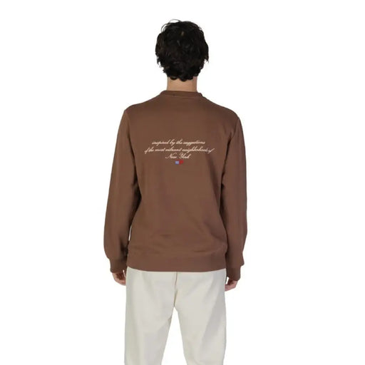 Brown Cotton Sweatshirt by Underclub featuring script text on the back