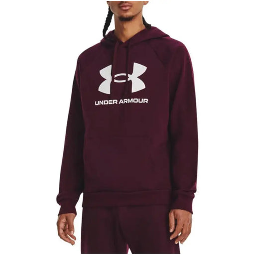 Burgundy Under Armour hoodie featuring a white logo, ideal for Fall and Winter wear