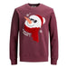 Burgundy Christmas sweater with snowman in sunglasses and red scarf from Jack & Jones