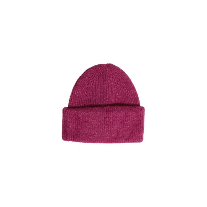 Burgundy knit winter beanie with folded brim from Pieces Women Cap collection