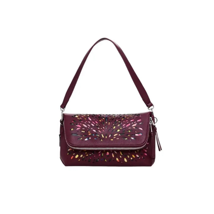 Burgundy leather handbag with decorative cutout pattern by Desigual Women Bag