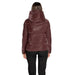 Burgundy puffer jacket viewed from the back, featured in Cleré Women Jacket collection