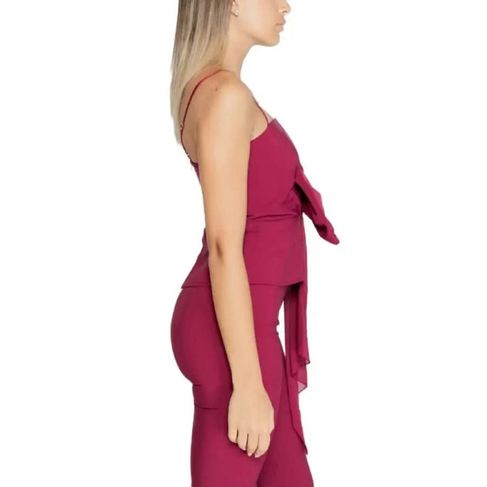 Burgundy strapless jumpsuit with decorative side bow detail by Rinascimento Women Top