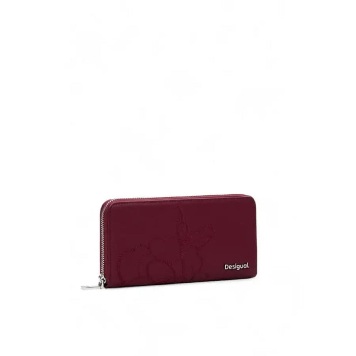 Burgundy zip-around wallet featuring Desigual branding for women