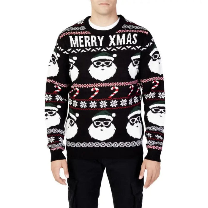 Christmas-themed sweater with Santa Claus faces and festive patterns by Only & Sons