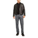 Classic black leather motorcycle jacket with silver zippers and lapels by Jack & Jones