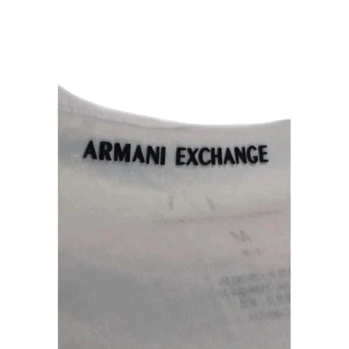 Armani Exchange clothing tag displaying ARMANI EXCHANGE text in black on white background