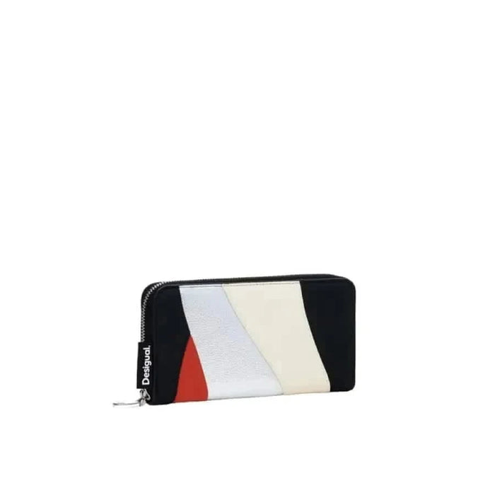 Colorblock zip-around wallet in black, white, cream, and red by Desigual