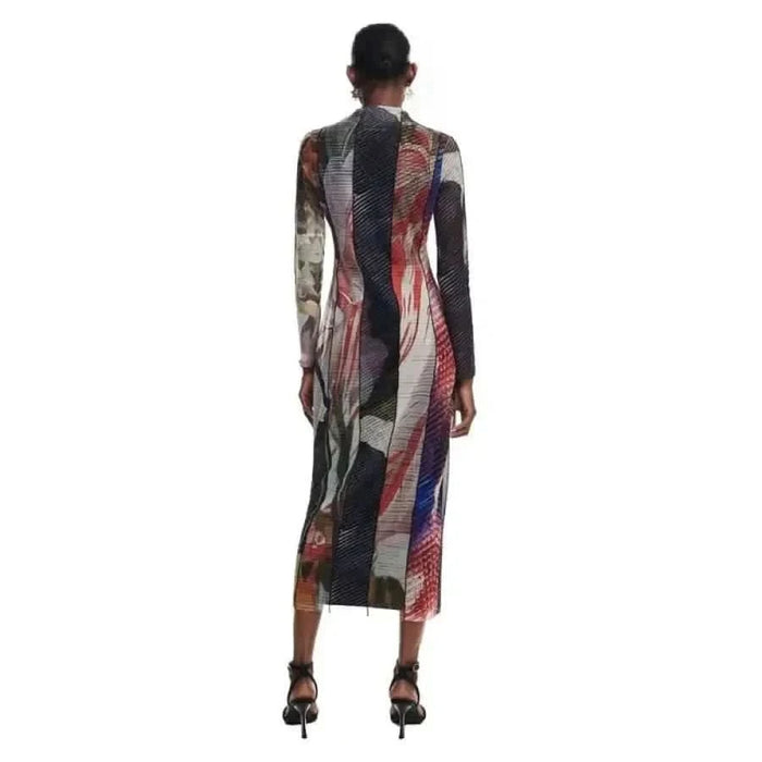 Colorful abstract-patterned long-sleeved dress worn from behind - Desigual Women Dress