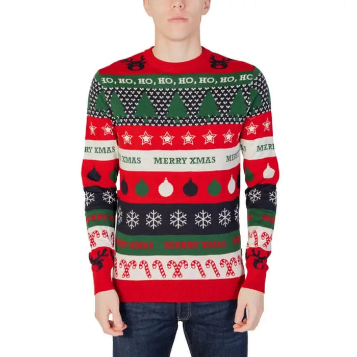 Colorful Christmas-themed sweater featuring festive patterns from Only & Sons Men Knitwear