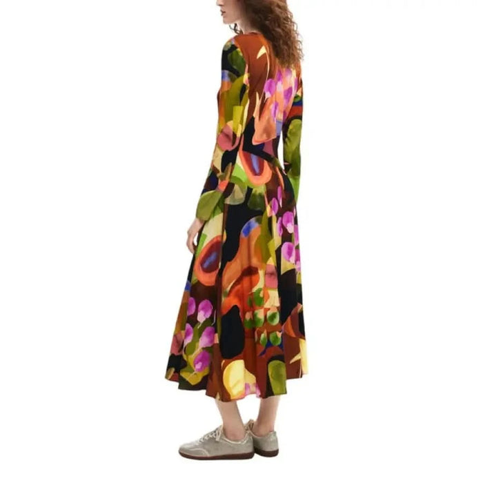 Colorful long-sleeved maxi dress with abstract floral print by Desigual Women Dress