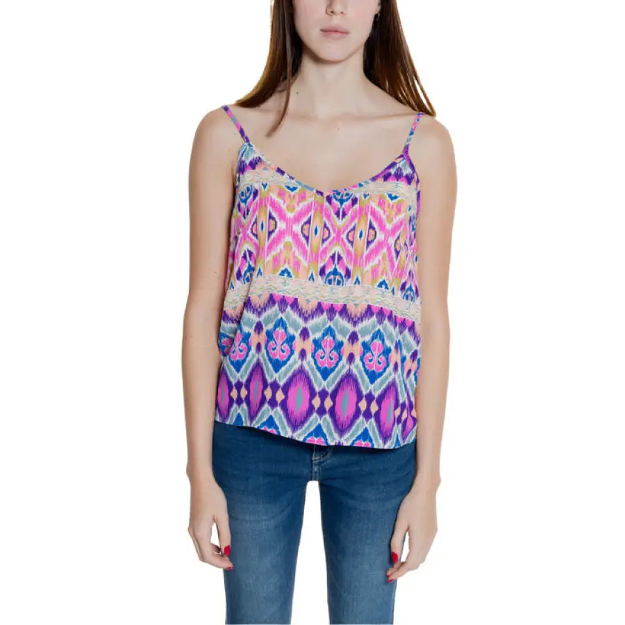 Colorful Only Women’s camisole with geometric designs in pink, purple, and blue hues